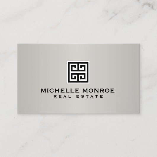 Elegant Grieks Key Real Estate Logo Zwart/Grijs Visitekaartje (Voorkant)