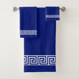 Elegant Grieks patroon op marineblauw en wit Bad Handdoek