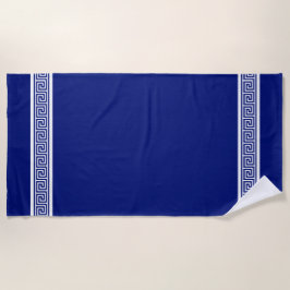 Elegant Grieks patroon op marineblauw en wit Strandlaken
