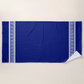 Elegant Grieks patroonpatroon op Navy Blue & White Strandlaken (Voorkant)