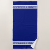 Elegant Grieks patroonpatroon op Navy Blue & White Strandlaken (Voorkant)