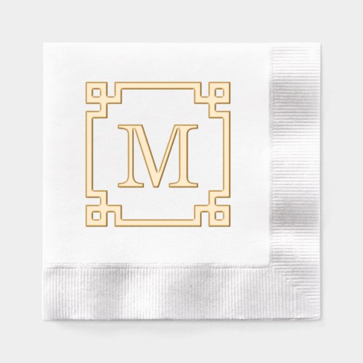 Elegant Grieks Sleutel Ingelijste Enig Initiaal Mo Folie Servetten (Voorkant)