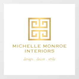 Elegant Grieks Sleutelontwerplogotype Goud/Wit Raamsticker