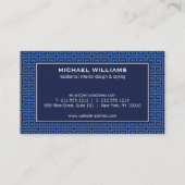 Elegant Grieks sleutelpatroon in blauw/donkerblauw Visitekaartje (Achterkant)