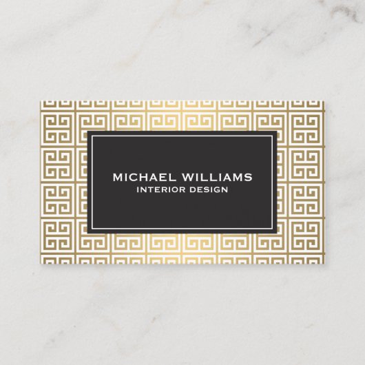 Elegant Grieks sleutelpatroon in faux goud / wit Visitekaartje (Voorkant)