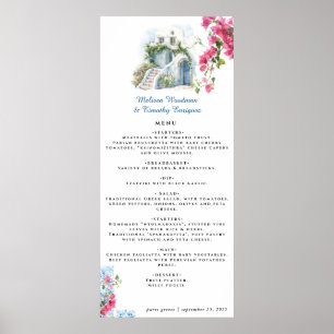 Elegant Grieks thema   Geïllustreerd huwelijksmenu Poster