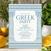Elegant Grieks verjaardagsfeest met blauwe zuilen Briefkaart