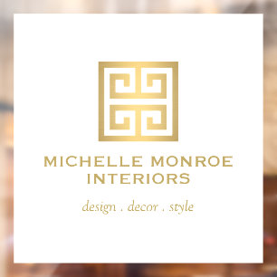 Elegant Griekse Sleutel Designer Logo Goud/Wit Raamsticker