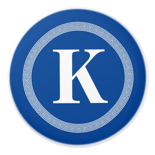 Elegant Griekse sleutelmanander patroon blauwe tre Keramische Knop (Voorkant)