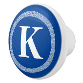 Elegant Griekse sleutelmanander patroon blauwe tre Keramische Knop (Rechts)