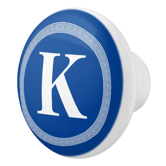 Elegant Griekse sleutelmanander patroon blauwe tre Keramische Knop (Rechts)