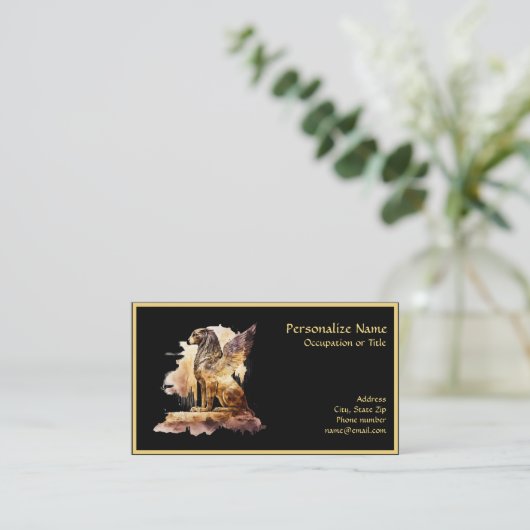 Elegant Griffin Zwart & Goud Visitekaartje (Staand voorkant)