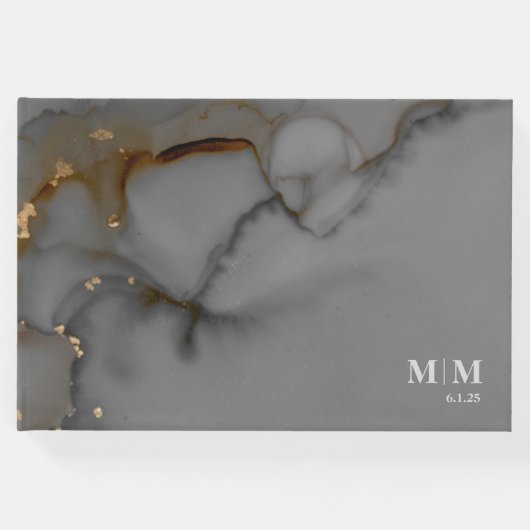 Elegant Grijs Alcohol Ink Bruiloft Goud Gastenboek (Voorkant)