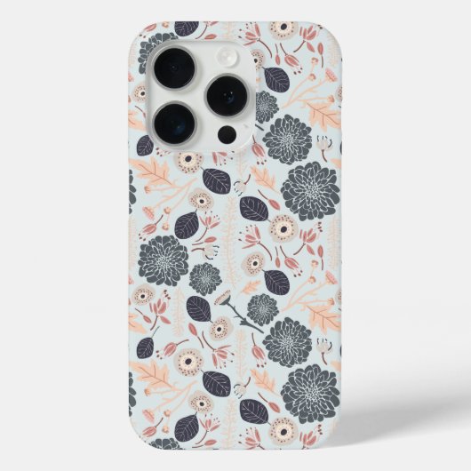 Elegant grijs blauw bloemmotief Case-Mate iPhone case (Achterkant)