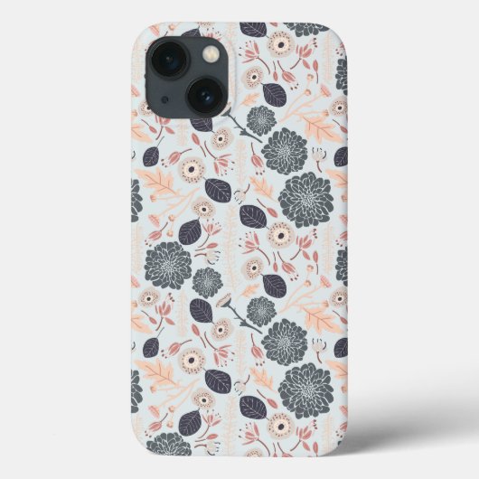Elegant grijs blauw bloemmotief Case-Mate iPhone case (Achterkant)