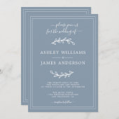Elegant Grijs Blauw Bruiloft uitnodiging (Voorkant / Achterkant)
