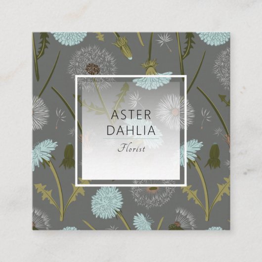 Elegant Grijs Blauw Paardebloem Bloemen Vierkante Visitekaartje (Voorkant)