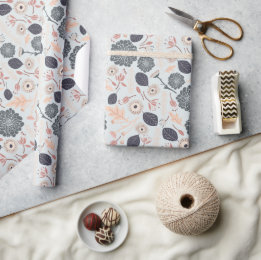 Elegant grijs blauw perzik bloemmotief cadeaupapier