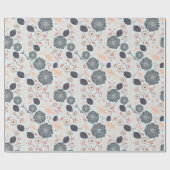 Elegant grijs blauw perzik bloemmotief cadeaupapier (Vlak)