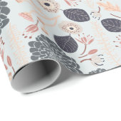 Elegant grijs blauw perzik bloemmotief cadeaupapier (Rol Hoek)