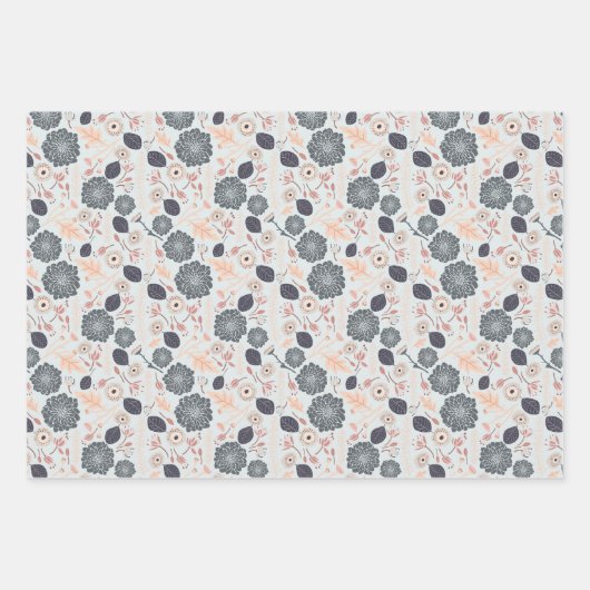 Elegant grijs blauw perzik bloemmotief inpakpapier vel (Voorkant)