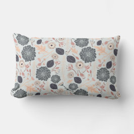Elegant grijs blauw perzik bloemmotief kussen