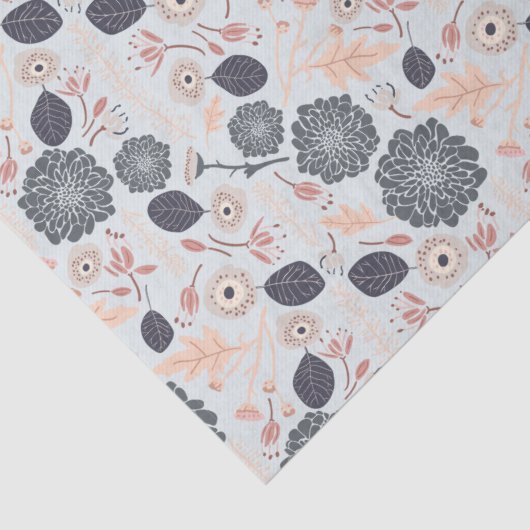 Elegant grijs blauw perzik bloemmotief tissuepapier (Detail)