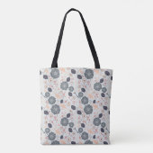 Elegant grijs blauw perzik bloemmotief tote bag (Achterkant)