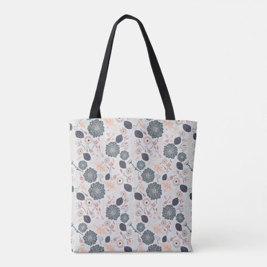Elegant grijs blauw perzik bloemmotief tote bag (Achterkant)