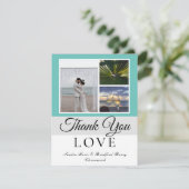 Elegant Grijs Blauwgroen Script Trouwfoto collage Bedankkaart (Staand voorkant)
