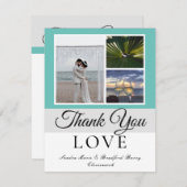 Elegant Grijs Blauwgroen Script Trouwfoto collage Bedankkaart (Voorkant / Achterkant)
