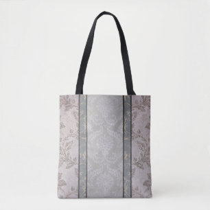Elegant Grijs Bloemen Damask Tote Bag
