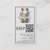 Elegant Grijs Bloemen Skelet QR Bruiloft RSVP Kaar Informatiekaartje (Voorkant)
