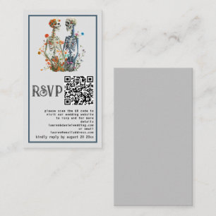 Elegant Grijs Bloemen Skelet QR Bruiloft RSVP Kaar Informatiekaartje