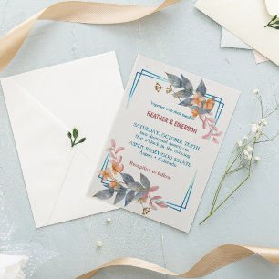 Elegant grijs-bloemen Wedding Uitnodiging