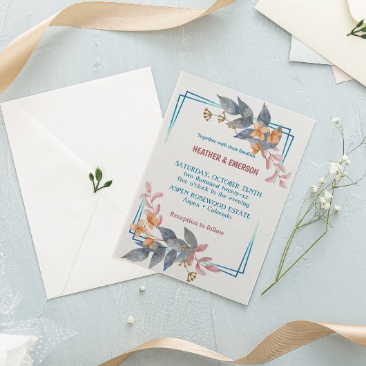 Elegant grijs-bloemen Wedding Uitnodiging