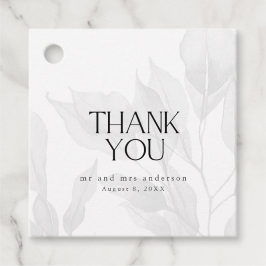 Elegant grijs bloemenbruiloft dank u bedankjes labels (Voorkant)