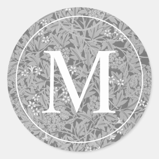 Elegant Grijs Bloemend Mozaïek Ronde Sticker (Voorkant)