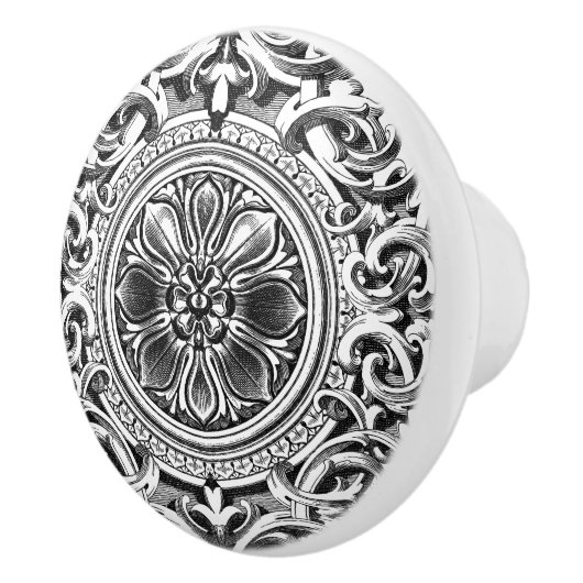 Elegant grijs bloemig Ornament Keramische Knop (Rechts)