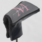 Elegant grijs blush roze monogram vrouwelijk scrip golfheadcover (3/4 voorkant)