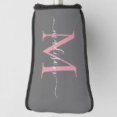 Elegant grijs blush roze monogram vrouwelijk scrip golfheadcover (Draai 90)