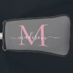 Elegant grijs blush roze monogram vrouwelijk scrip golfheadcover<br><div class="desc">Elegant Silver Slate Grey Blush Pink Monogram Vrouwelijk Script Naam Golf Head Hoesje</div>