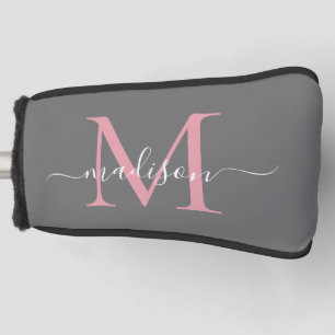 Elegant grijs blush roze monogram vrouwelijk scrip golfheadcover