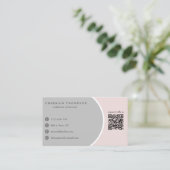 Elegant grijs Blush roze QR-code Met ons verbinden Visitekaartje (Staand voorkant)
