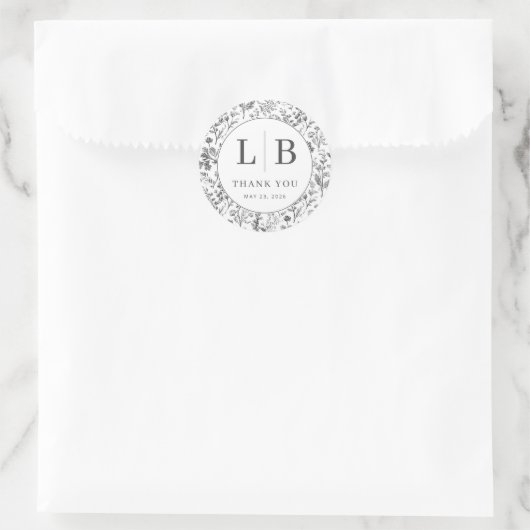Elegant Grijs Botanisch Ronde Sticker (Tas)