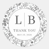 Elegant Grijs Botanisch Ronde Sticker (Voorkant)