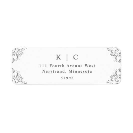 Elegant grijs bruiloft retour adres label (Voorkant)