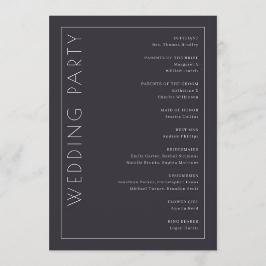 Elegant Grijs Ceremonieprogramma Programmakaart (Achterkant)