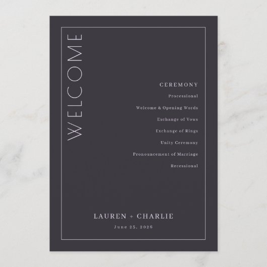 Elegant Grijs Ceremonieprogramma Programmakaart (Voorkant)
