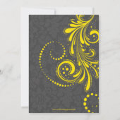 Elegant Grijs Damasks Gele Kant Bruiloft Kaart (Achterkant)